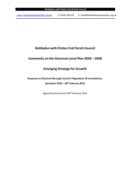 Nettleden with Potten End Parish Council Comments on the Dacorum Local Plan 2020 – 2038 Emerging Strategy for Growth