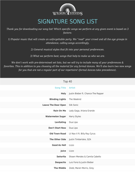 Signature Song List