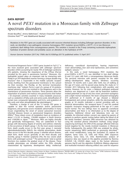 A Novel PEX1 Mutation in a Moroccan Family with Zellweger Spectrum Disorders