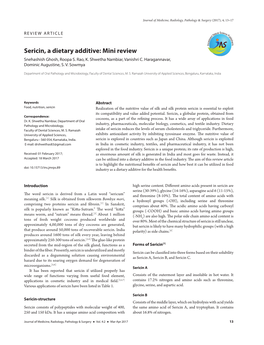 Sericin, a Dietary Additive: Mini Review Snehashish Ghosh, Roopa S