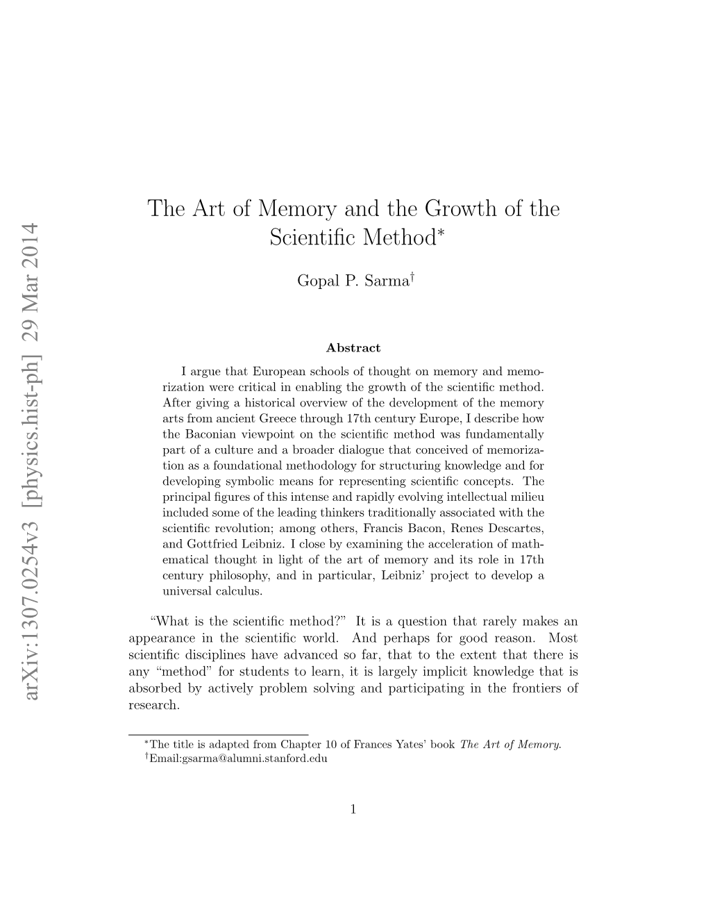 The Art of Memory and the Growth of the Scientific Method Arxiv