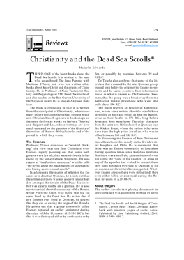 Christianity and the Dead Sea Scrolls* Malcolm Edwards