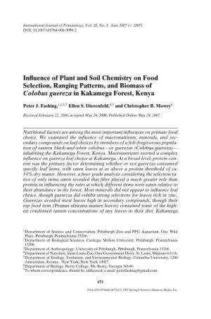 Influence of Plant and Soil Chemistry on Food Selection, Ranging Patterns, and Biomass of Colobus Guereza in Kakamega Forest, Ke