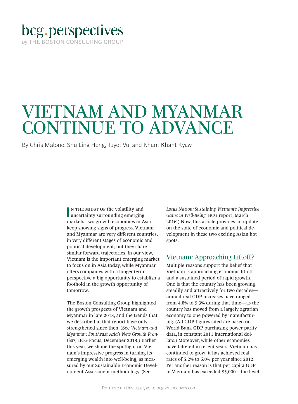 VIETNAM and MYANMAR CONTINUE to ADVANCE by Chris Malone, Shu Ling Heng, Tuyet Vu, and Khant Khant Kyaw
