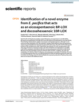 Identification of a Novel Enzyme from E. Pacifica That Acts As an Eicosapentaenoic 8R-LOX and Docosahexaenoic 10R-LOX