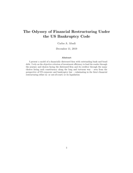 The Odyssey of Financial Restructuring Under the US Bankruptcy Code