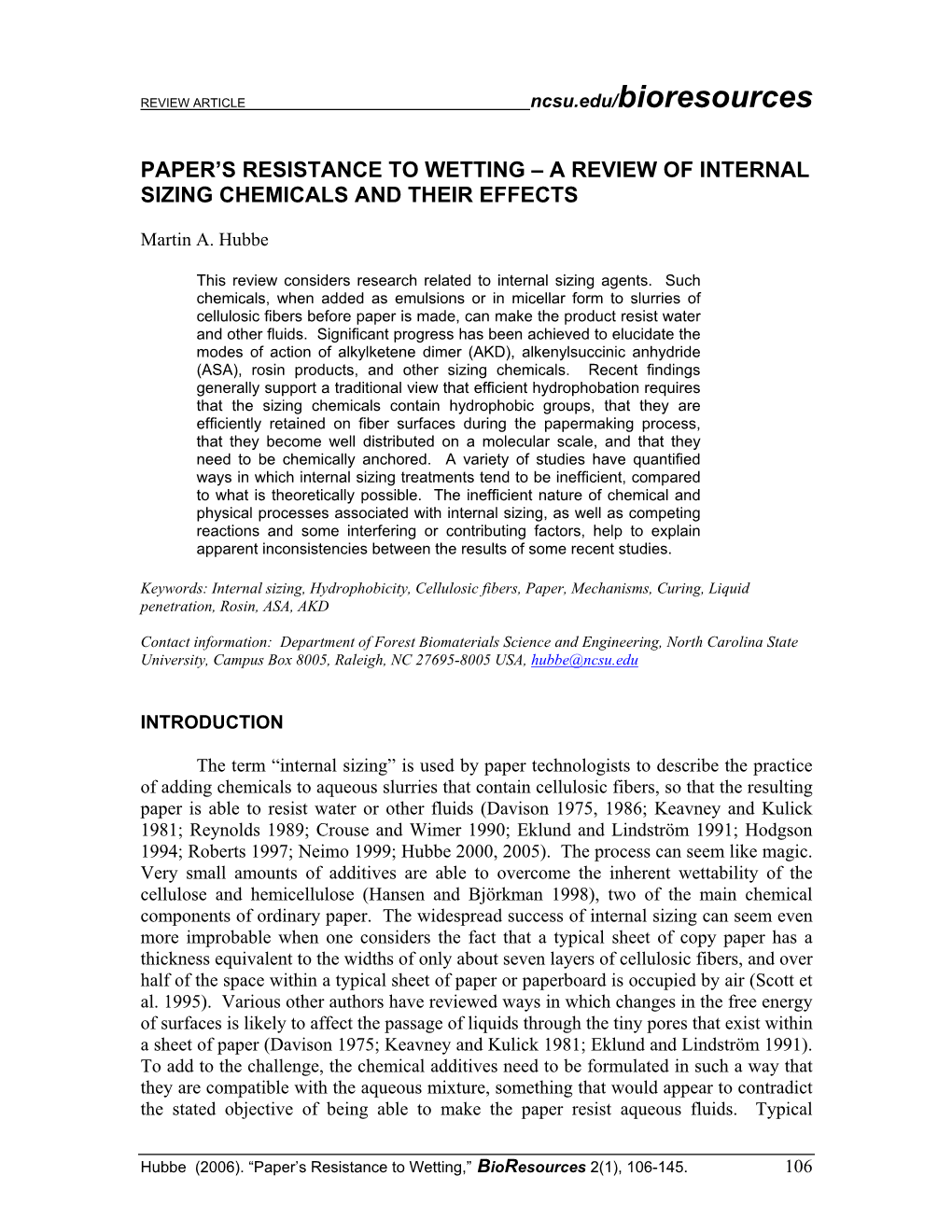 Paper's Resistance to Wetting – a Review of Internal Sizing Chemicals and Their Effects