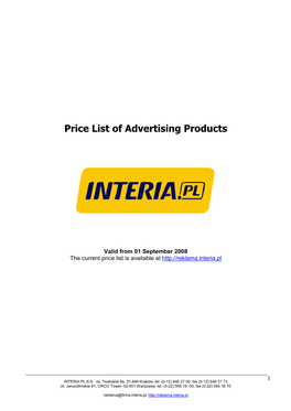 Price List of Advertising Products