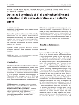 Optimized Synthesis of 3′-O-Aminothymidine and Evaluation of Its Oxime Derivative As an Anti-HIV Agent