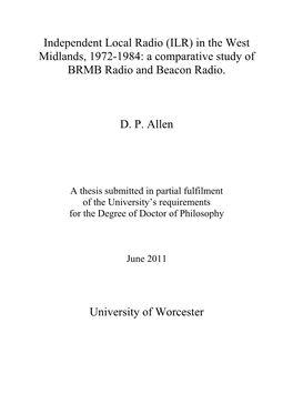 Independent Local Radio (ILR) in the West Midlands, 1972-1984: a Comparative Study of BRMB Radio and Beacon Radio