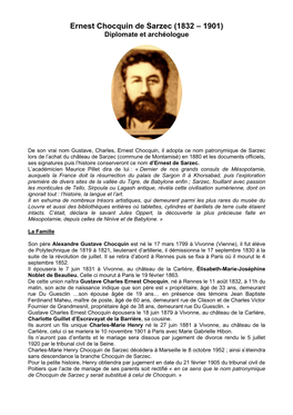 Ernest Chocquin De Sarzec (1832 – 1901) Diplomate Et Archéologue