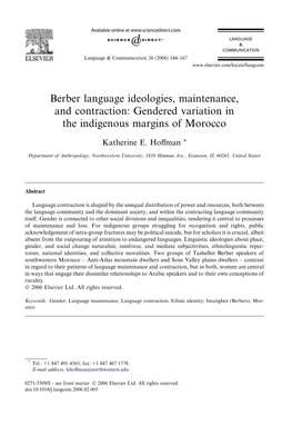 Berber Language Ideologies, Maintenance, and Contraction: Gendered Variation in the Indigenous Margins of Morocco