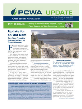 UPDATE VOL 23 NO 4 AUGUST-SEPTEMBER 2009 PLACER COUNTY WATER AGENCY Water • Energy • Stewardship
