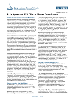 Paris Agreement: U.S. Climate Finance Commitments
