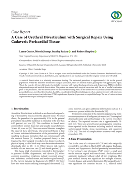Case Report a Case of Urethral Diverticulum with Surgical Repair Using Cadaveric Pericardial Tissue