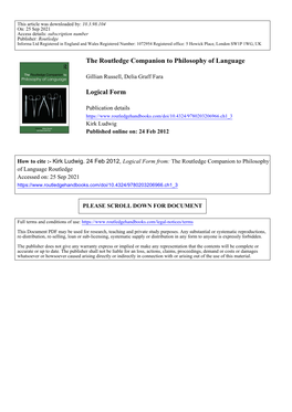 The Routledge Companion to Philosophy of Language Logical Form