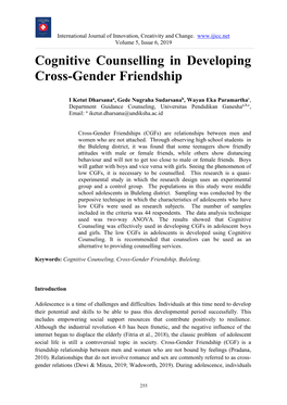 Cognitive Counselling in Developing Cross-Gender Friendship