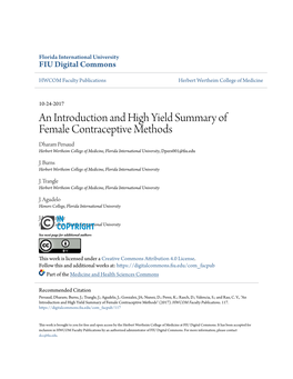 An Introduction and High Yield Summary of Female Contraceptive