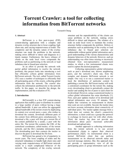 Torrent Crawler: a Tool for Collecting Information from Bittorrent Networks