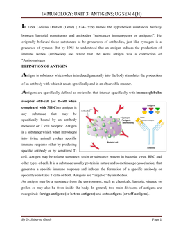 Immunology: Unit 3: Antigens; Ug Sem 4(H)