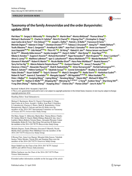 Taxonomy of the Family Arenaviridae and the Order Bunyavirales: Update 2018