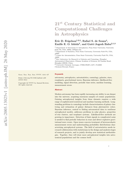 21 Century Statistical and Computational Challenges in Astrophysics Arxiv:2005.13025V1 [Astro-Ph.IM] 26 May 2020