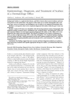 Epidemiology, Diagnosis, and Treatment of Scabies in a Dermatology Office