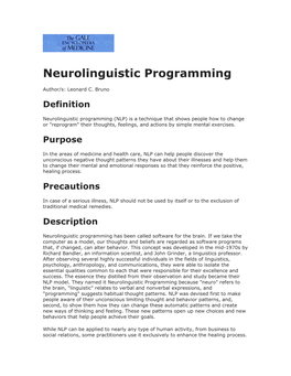 Neurolinguistic Programming