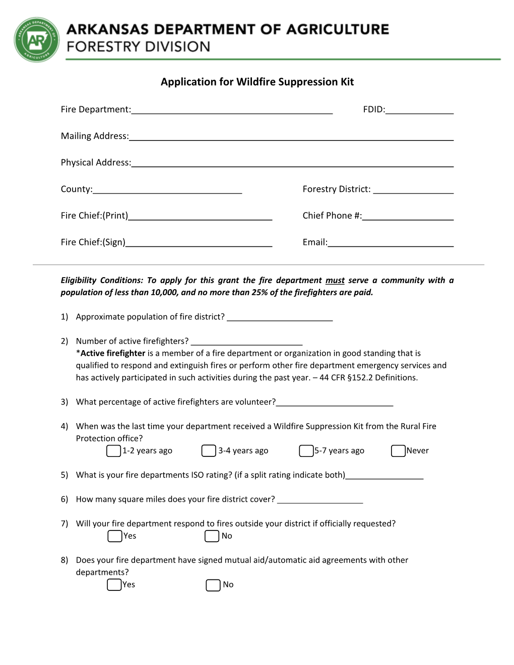 Application for Wildfire Suppression Kit