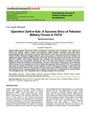 Operation Zarb-E-Azb: a Success Story of Pakistan Military Forces in FATA