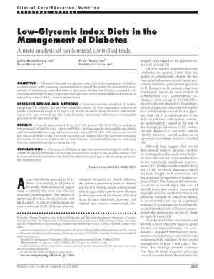 Low–Glycemic Index Diets in the Management of Diabetes a Meta-Analysis of Randomized Controlled Trials