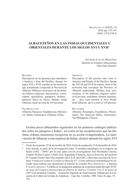 Albaceteños En Las Indias Occidentales Y Orientales Durante Los Siglos Xvi Y Xvii1