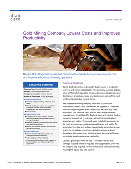 Gold Mining Company Lowers Costs and Improves Productivity Case Study