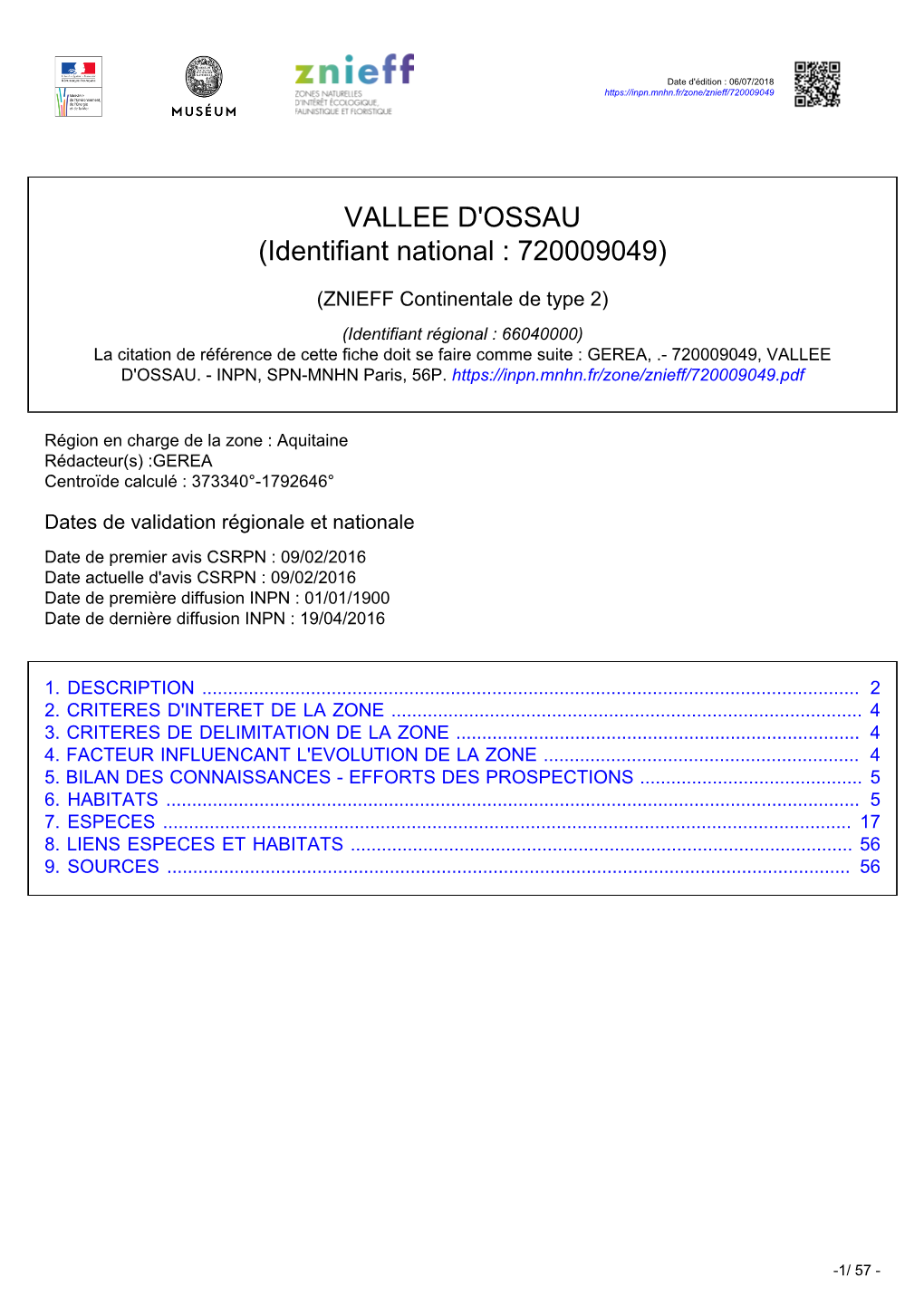 VALLEE D'ossau (Identifiant National : 720009049)