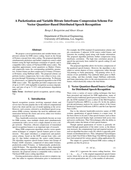 A Packetization and Variable Bitrate Interframe Compression Scheme for Vector Quantizer-Based Distributed Speech Recognition