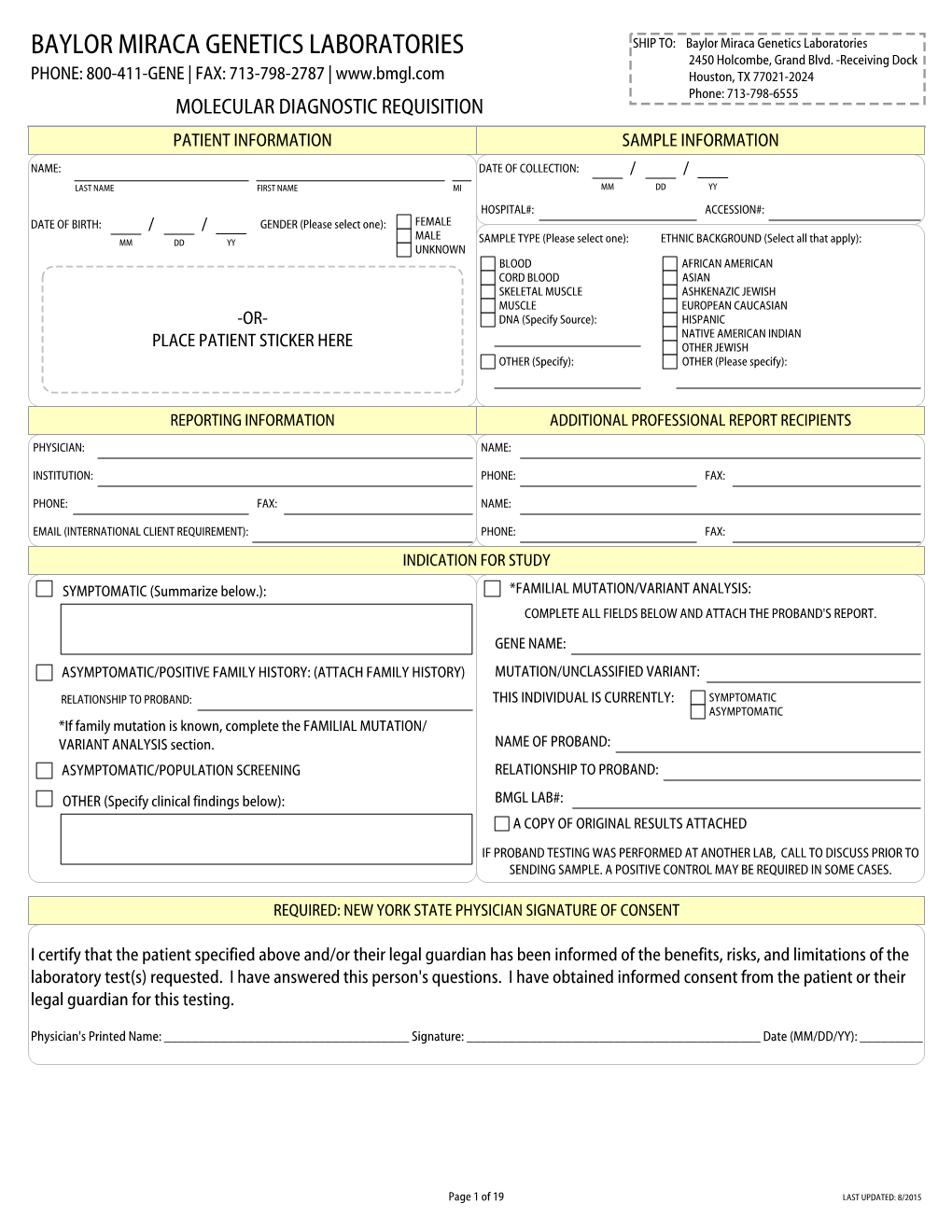 Molecular Diagnostic Requisition