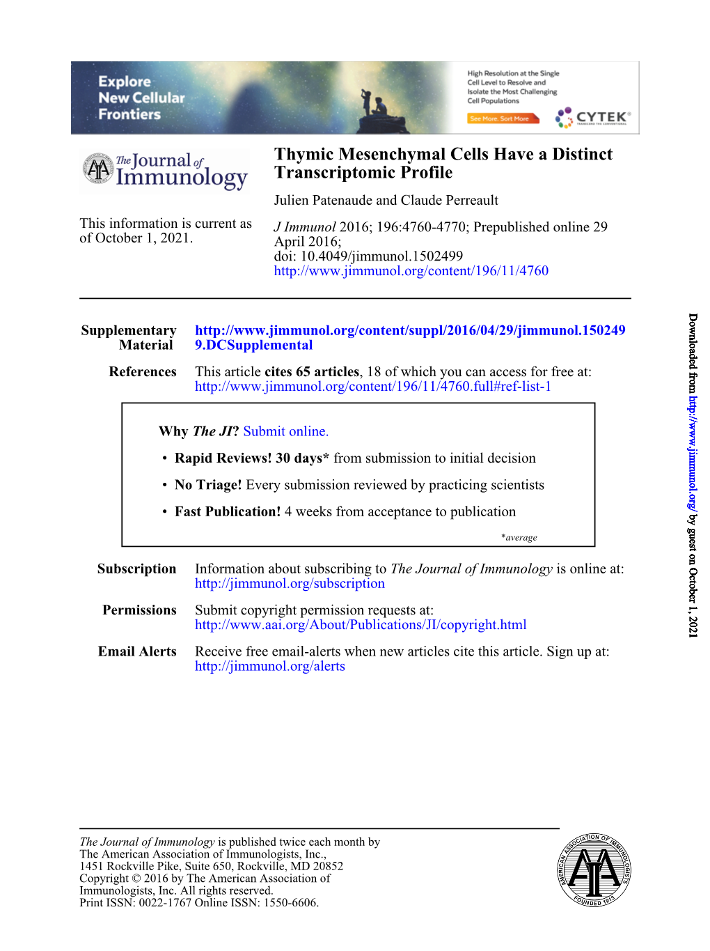 Thymic Mesenchymal Cells Have a Distinct Transcriptomic Profile