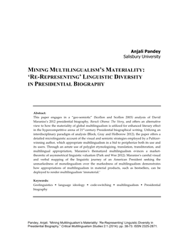 Mining Multilingualism's Materiality: 'Re