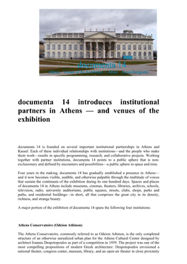 Documenta 14: Venues of the Exhibition in Athens