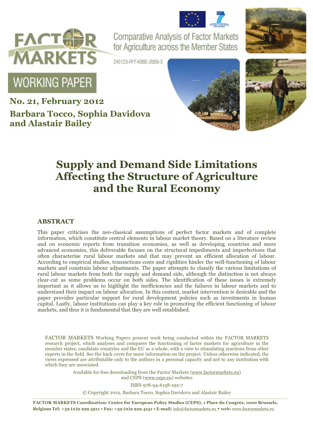 Supply and Demand Side Limitations Affecting the Structure of Agriculture and the Rural Economy