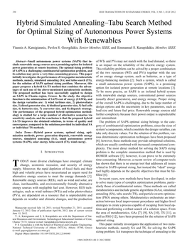 Hybrid Simulated Annealing–Tabu Search Method for Optimal Sizing of Autonomous Power Systems with Renewables Yiannis A