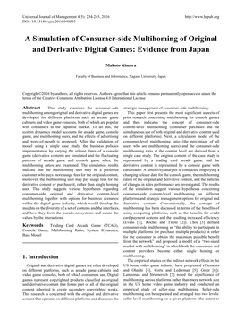 A Simulation of Consumer-Side Multihoming of Original and Derivative Digital Games: Evidence from Japan