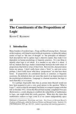 The Constituents of the Propositions of Logic Kevin C