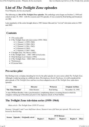 List of the Twilight Zone Episodes - Wikipedia, the Free Encyclopedia