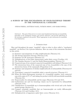 Arxiv:1910.07372V2 [Math.GT] 9 Jul 2020 Sum with Copies of S2 S2 and Taking the Product with R Yield Smoothable Manifolds (Theorem 8.6)