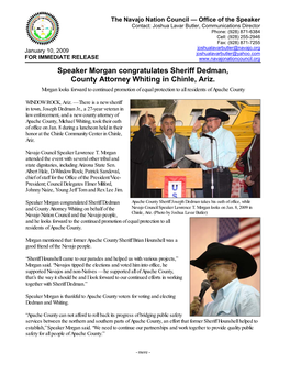 Speaker Morgan Congratulates Sheriff Dedman, County Attorney Whiting in Chinle, Ariz