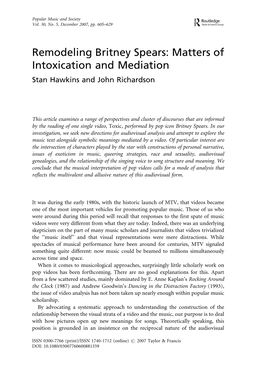 Remodeling Britney Spears: Matters of Intoxication and Mediation Stan Hawkins and John Richardson