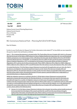RE: Connemara National Park – Planning Ref 20/676 RFI Reply