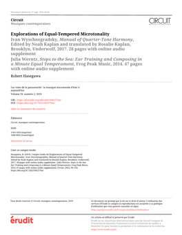 Explorations of Equal-Tempered Microtonality / Ivan Wyschnegradsky, Manual of Quarter-Tone Harmony, Edited by Noah Kaplan and Tr