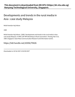 Developments and Trends in the Rural Media in Asia : Case Study Malaysia